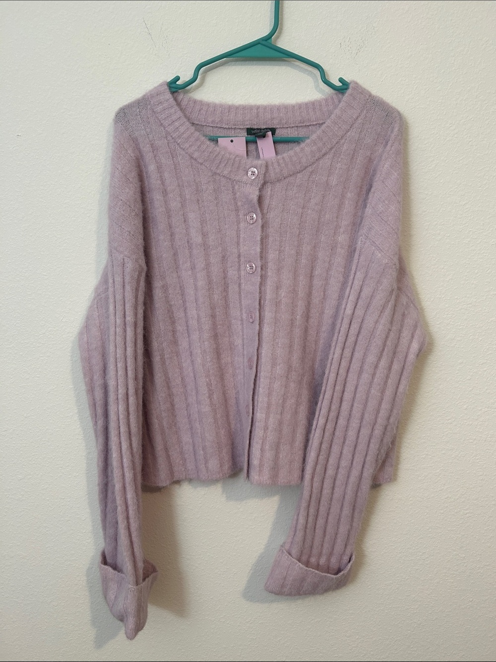 wild fable Lilac Ribbed Button-Front Cardigan